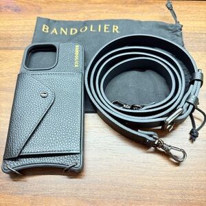 Bandolier Black Leather Phone Case with Strap iPhone 16 pro max - brand new